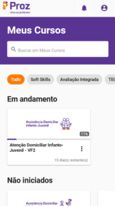 página de cursos do portal do aluno