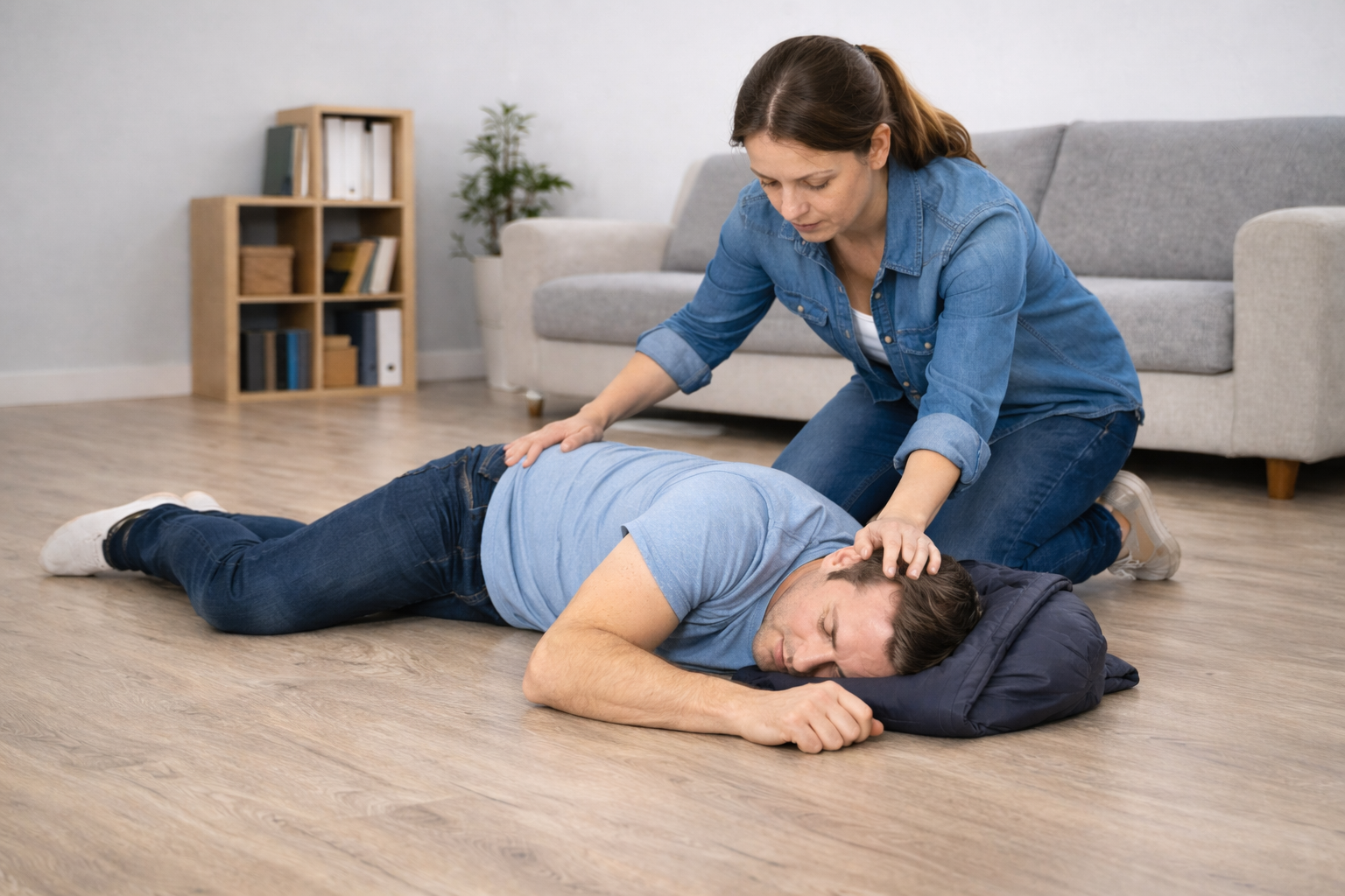 Primeiros socorros em caso de convulsão com pessoa protegendo a cabeça da vítima